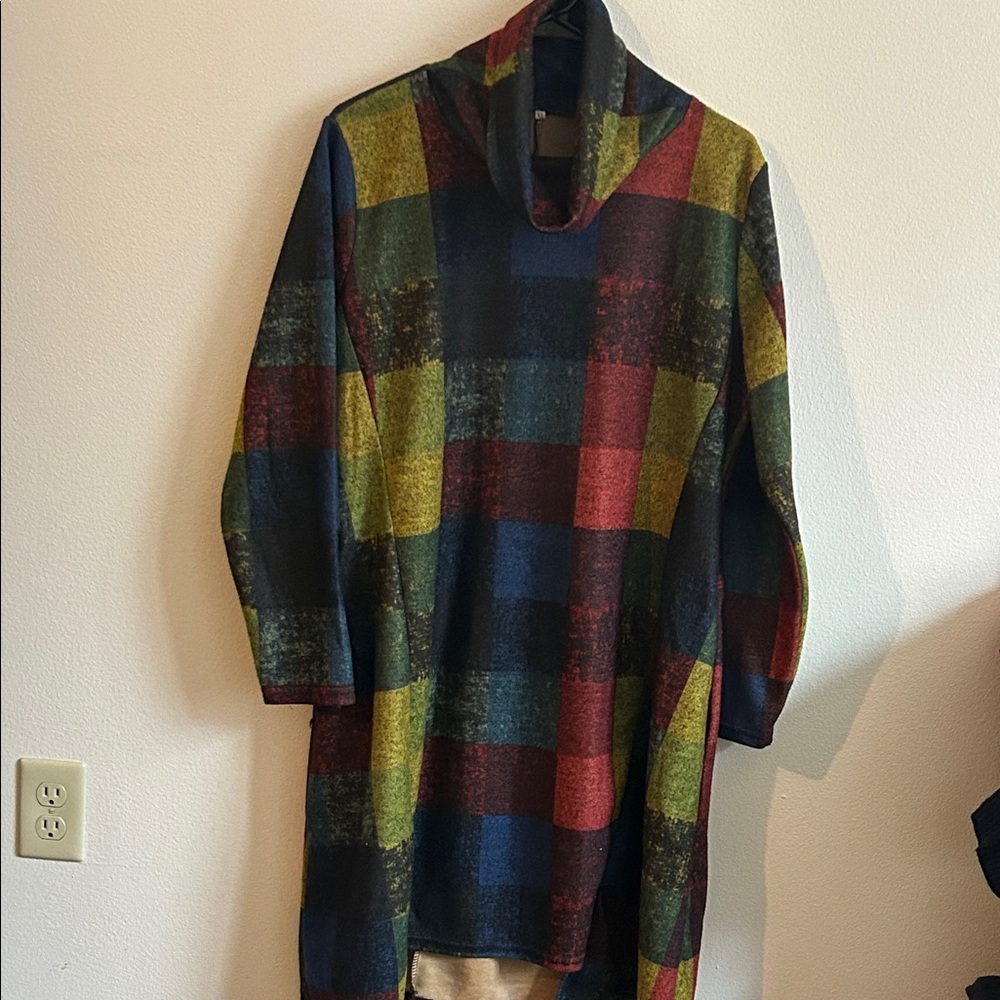 Colorful Plaid Cowl Neck XL Colorblock Dress Tunic